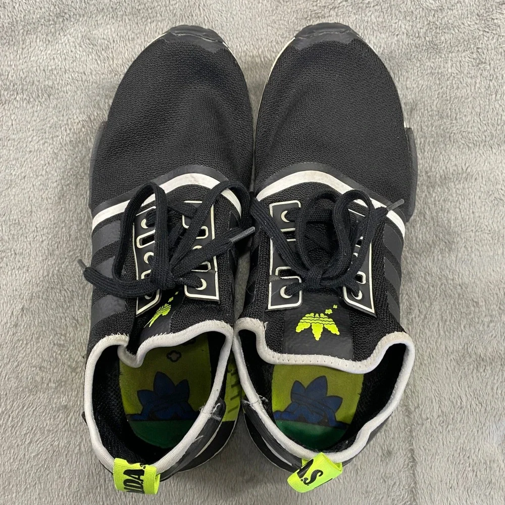 Adidas NMD R1 Black Neon‎ Yellow Mens Sz 12 GV7183 Shoes Sneakers